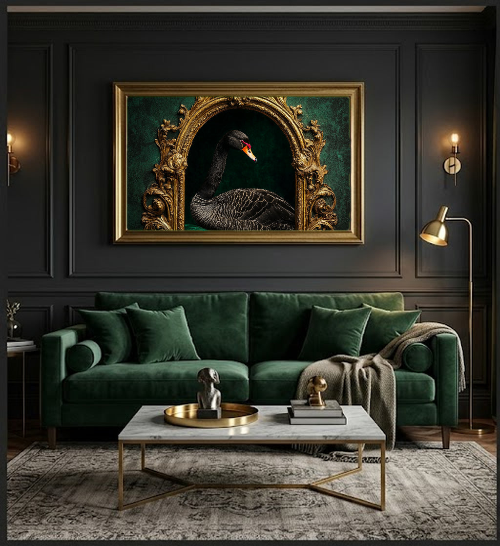 Black Swan Canvas Wall Art | Gilded Arch Print, Opera Core Glamour Decor, Stretched Canvas — black-swan-gilded-arch-office-wall-art.jpg