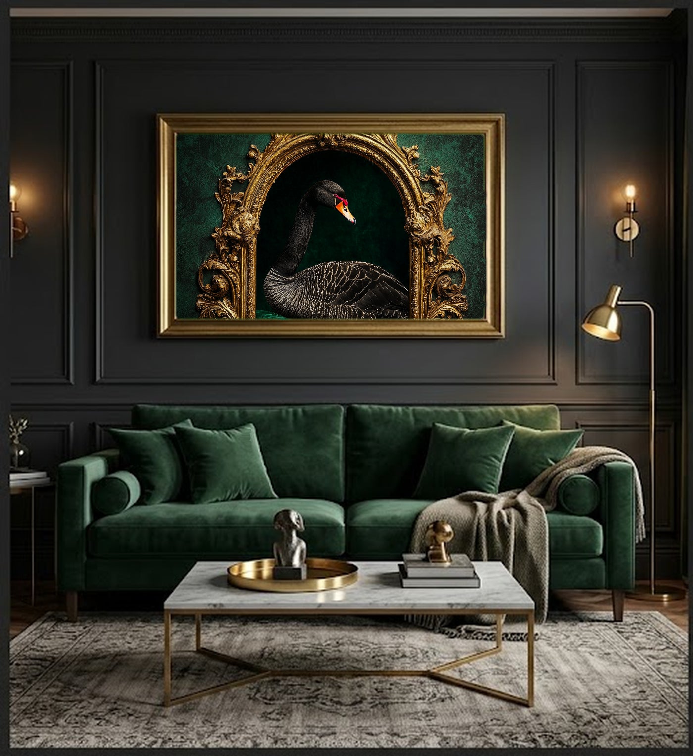 Black Swan Canvas Wall Art | Gilded Arch Print, Opera Core Glamour Decor, Stretched Canvas — black-swan-gilded-arch-office-wall-art.jpg