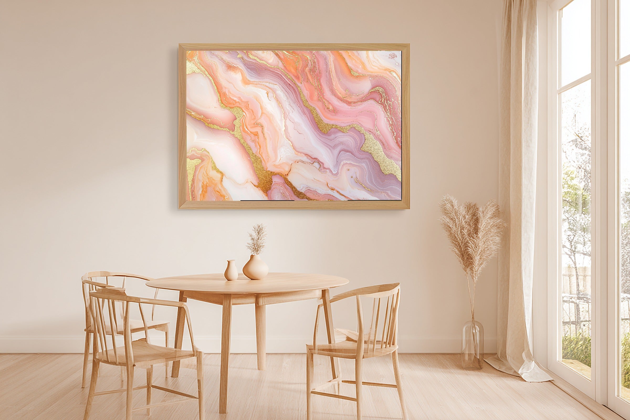 Timeless Blush Marble Gold Flow — Modern Collector Wall Art, Warm Home Office Decor, Stretched Canvas, Ready to Hang — blush-marble-gold-flow-dining-room-wall-art.jpg
