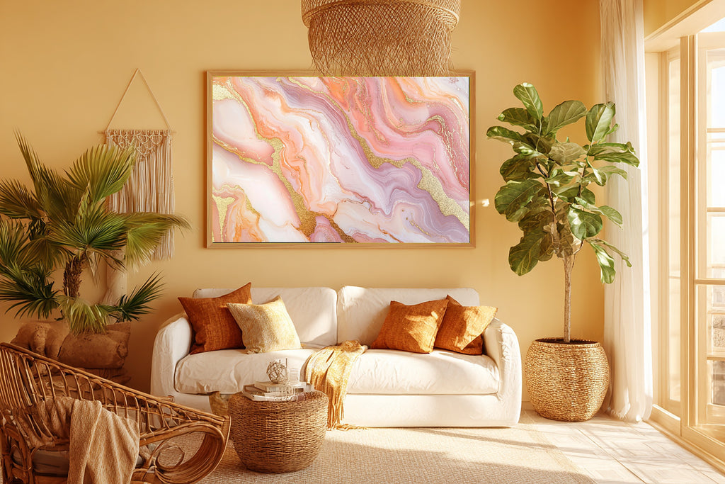 Timeless Blush Marble Gold Flow — Modern Collector Wall Art, Warm Home Office Decor, Stretched Canvas, Ready to Hang — blush-marble-gold-flow-room-5-wall-art.jpg