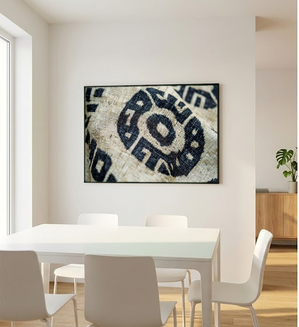 Bogolan Mudcloth Canvas Wall Art | Cream Charcoal Abstract Print, Afrohemian Decor, Stretched Canvas — bogolan-mudcloth-cream-charcoal-bedroom-wall-art.jpg