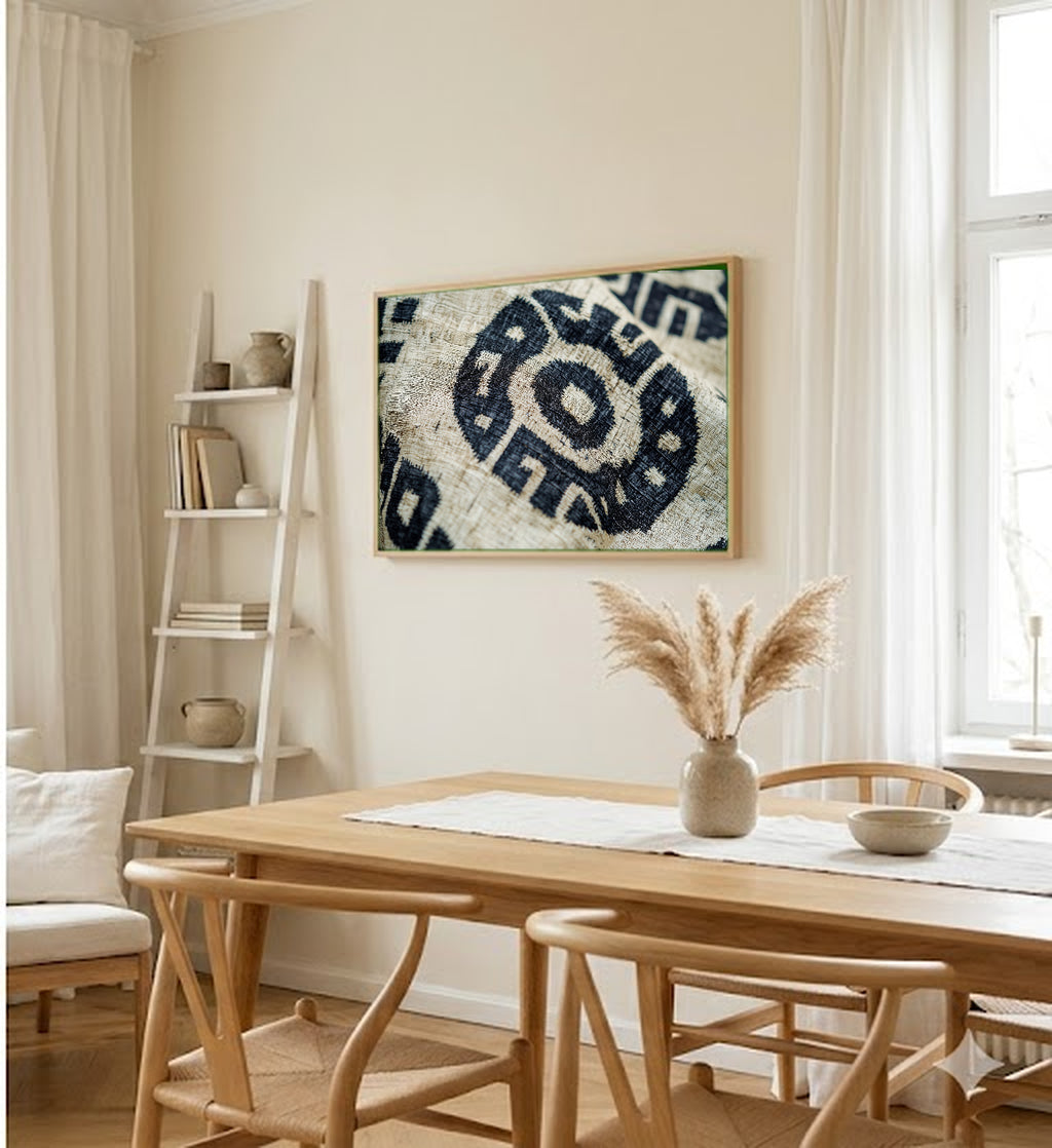 Bogolan Mudcloth Canvas Wall Art | Cream Charcoal Abstract Print, Afrohemian Decor, Stretched Canvas — bogolan-mudcloth-cream-charcoal-dining-room-wall-art.jpg