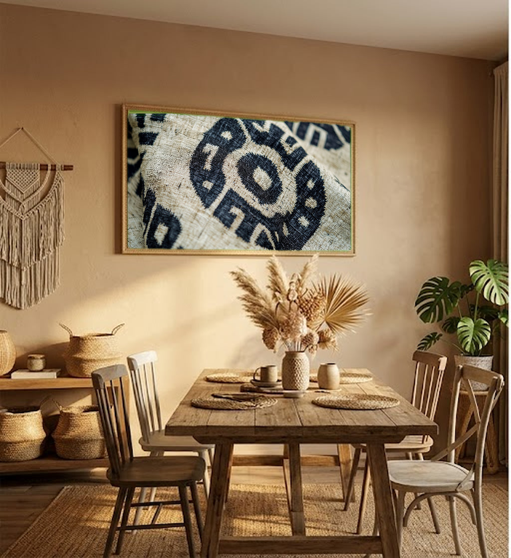 Bogolan Mudcloth Canvas Wall Art | Cream Charcoal Abstract Print, Afrohemian Decor, Stretched Canvas — bogolan-mudcloth-cream-charcoal-hallway-wall-art.jpg