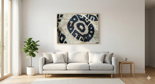 Bogolan Mudcloth Canvas Wall Art | Cream Charcoal Abstract Print, Afrohemian Decor, Stretched Canvas — bogolan-mudcloth-cream-charcoal-living-room-wall-art.jpg