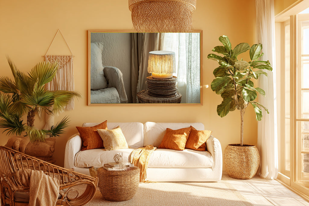Bohemian Fringe Lamp Fine Art Canvas, Soft Dreamy Glow, Home Office Focal Point, Premium Canvas, Elegant Hostess Gift — bohemian-fringe-lamp-room-5-wall-art.jpg