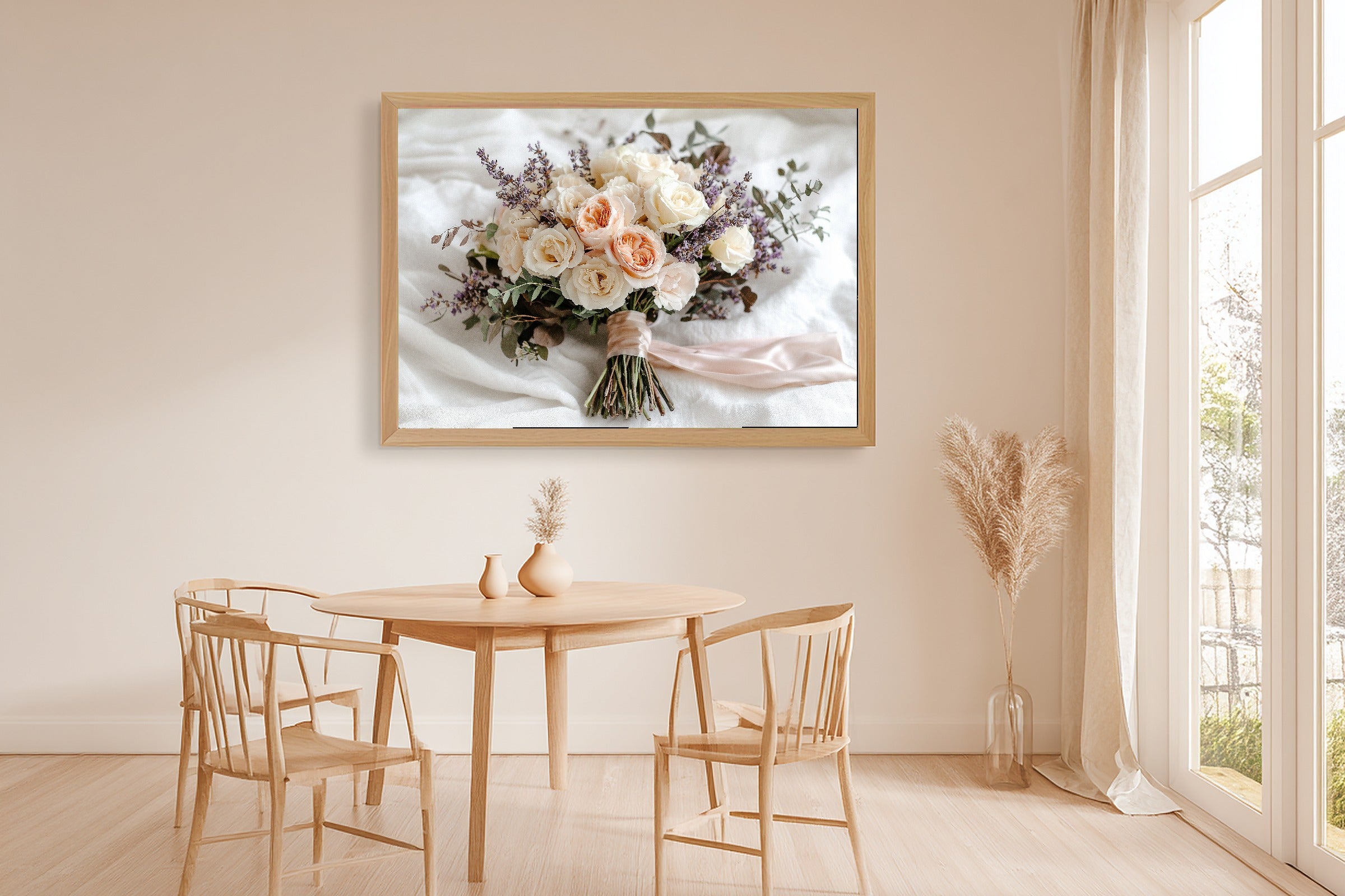 Bohemian Wedding Bouquet Painterly Stretched Canvas Print for the Living Room, Cozy Studio Decor, Warm Soulful Tones, Elegant Hostess Gift — bohemian-wedding-bouquet-painterly-dining-room-wall-art.jpg