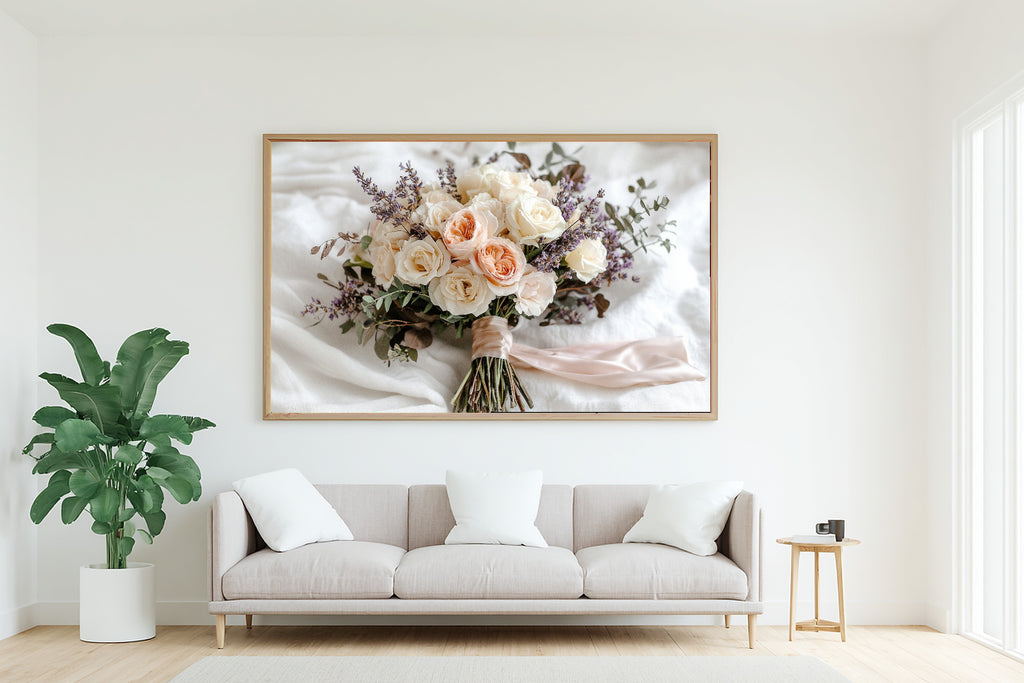 Bohemian Wedding Bouquet Painterly Stretched Canvas Print for the Living Room, Cozy Studio Decor, Warm Soulful Tones, Elegant Hostess Gift — bohemian-wedding-bouquet-painterly-living-room-wall-art.jpg