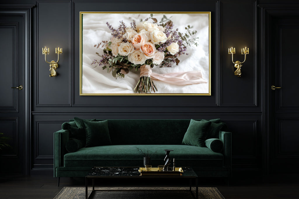Bohemian Wedding Bouquet Painterly Stretched Canvas Print for the Living Room, Cozy Studio Decor, Warm Soulful Tones, Elegant Hostess Gift — bohemian-wedding-bouquet-painterly-office-wall-art.jpg