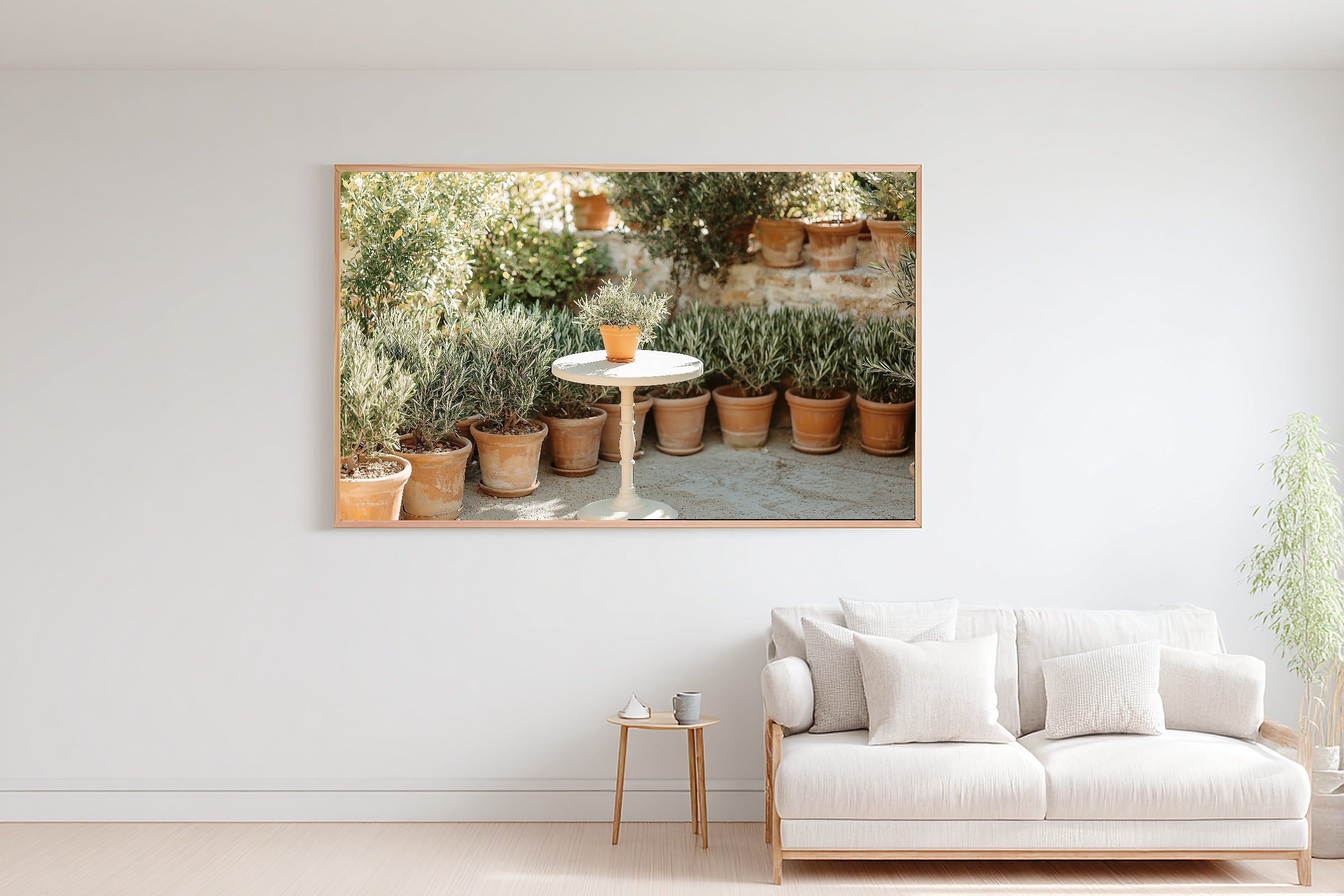 Boho Bistro Terracotta Pots Canvas Wall Art, Soft Dreamy Glow Wall Art, Living Room Wall Art, Ready to Hang — boho-bistro-terracotta-pots-bedroom-wall-art.jpg