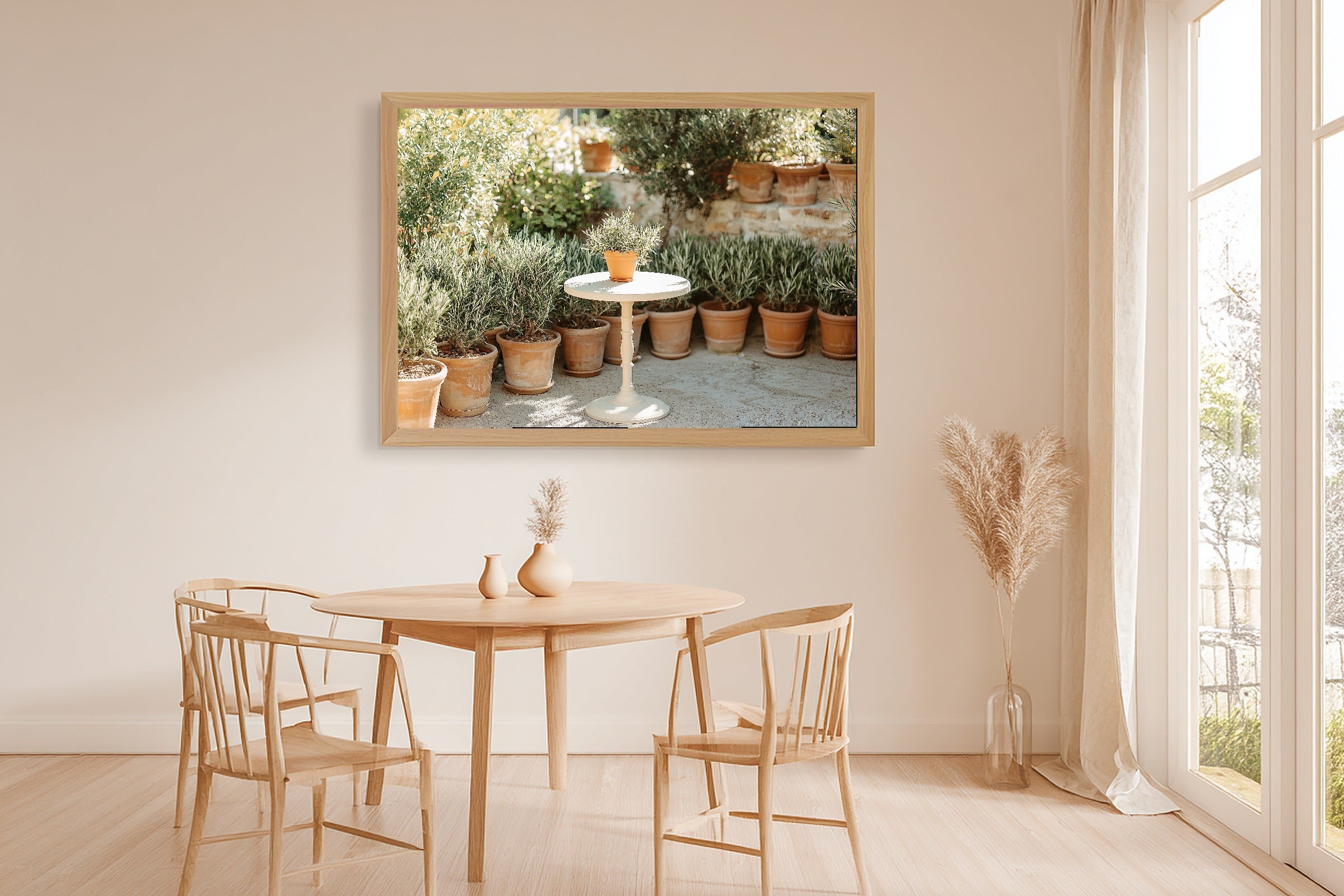 Boho Bistro Terracotta Pots Canvas Wall Art, Soft Dreamy Glow Wall Art, Living Room Wall Art, Ready to Hang — boho-bistro-terracotta-pots-dining-room-wall-art.jpg