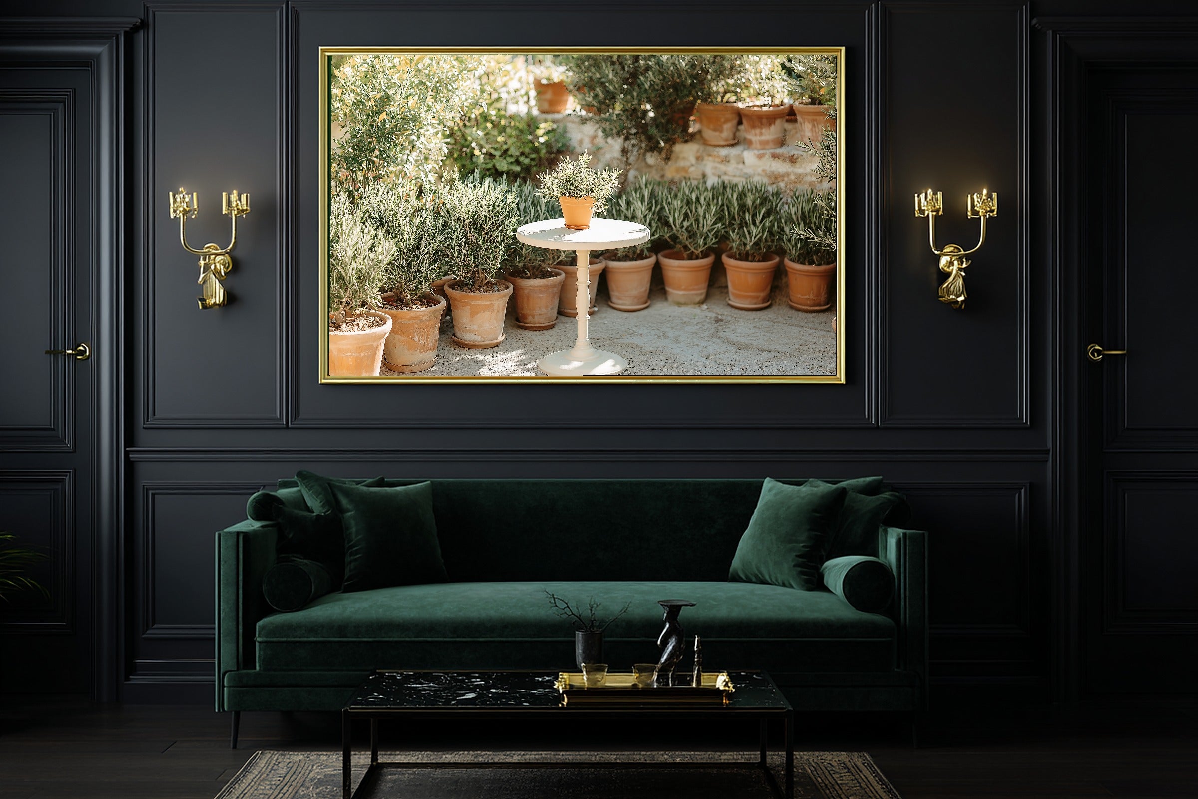 Boho Bistro Terracotta Pots Canvas Wall Art, Soft Dreamy Glow Wall Art, Living Room Wall Art, Ready to Hang — boho-bistro-terracotta-pots-office-wall-art.jpg