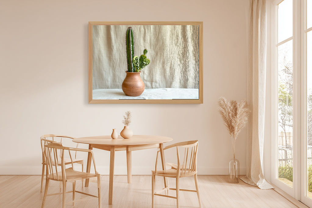 Boho Cactus Desert Pottery Giclée Canvas Print, Warm Gallery Wall Art Gallery Print, Bedroom Statement Piece, Wedding Gift for Couples — boho-cactus-desert-pottery-dining-room-wall-art.jpg
