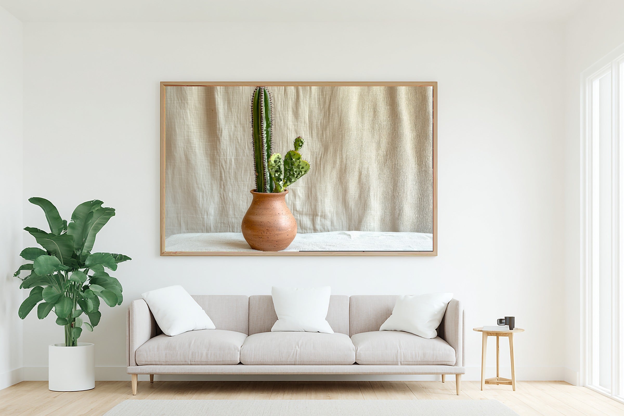 Boho Cactus Desert Pottery Giclée Canvas Print, Warm Gallery Wall Art Gallery Print, Bedroom Statement Piece, Wedding Gift for Couples — boho-cactus-desert-pottery-living-room-wall-art.jpg