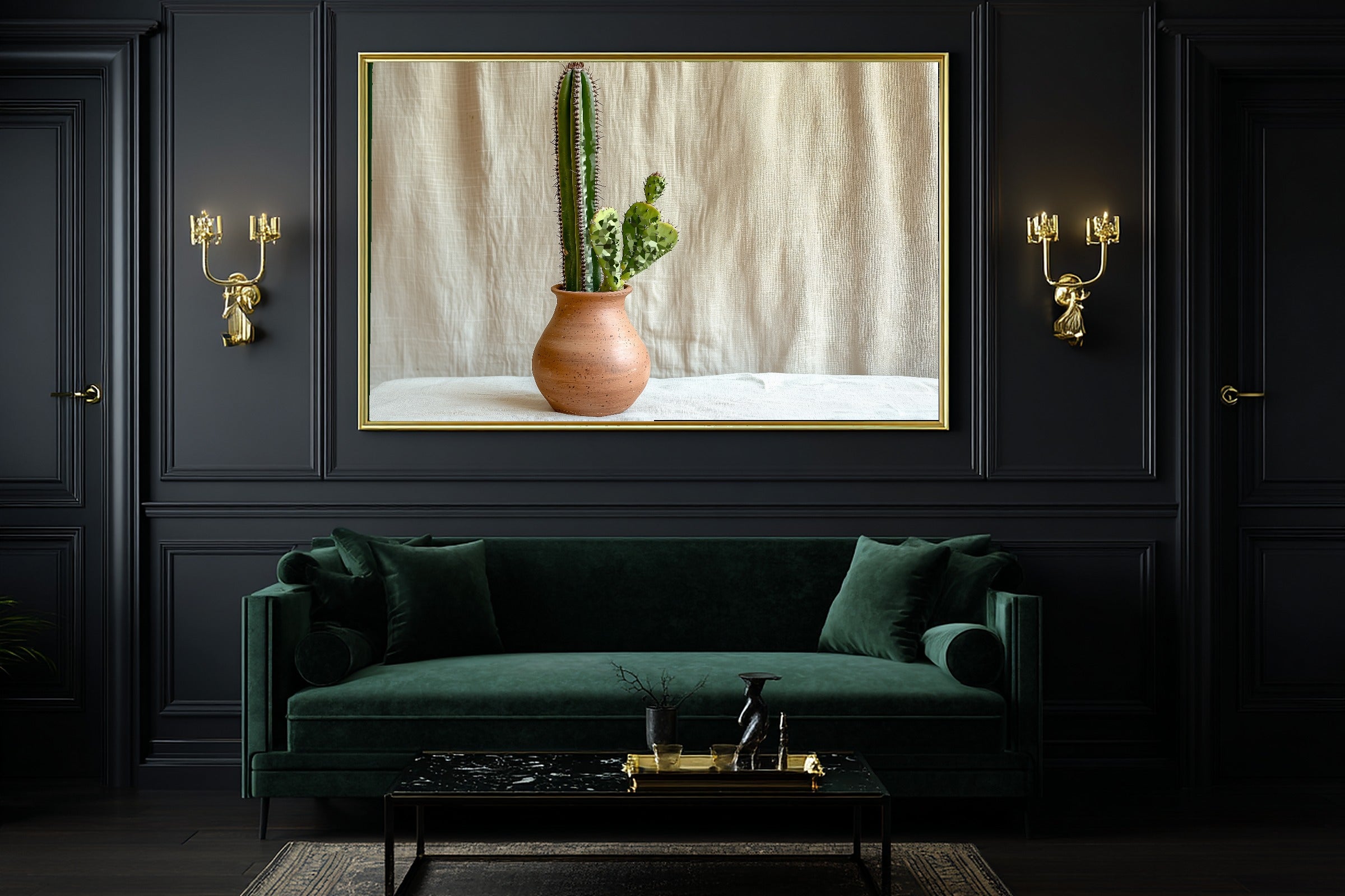 Boho Cactus Desert Pottery Giclée Canvas Print, Warm Gallery Wall Art Gallery Print, Bedroom Statement Piece, Wedding Gift for Couples — boho-cactus-desert-pottery-office-wall-art.jpg