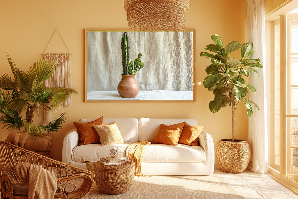 Boho Cactus Desert Pottery Giclée Canvas Print, Warm Gallery Wall Art Gallery Print, Bedroom Statement Piece, Wedding Gift for Couples — boho-cactus-desert-pottery-room-5-wall-art.jpg