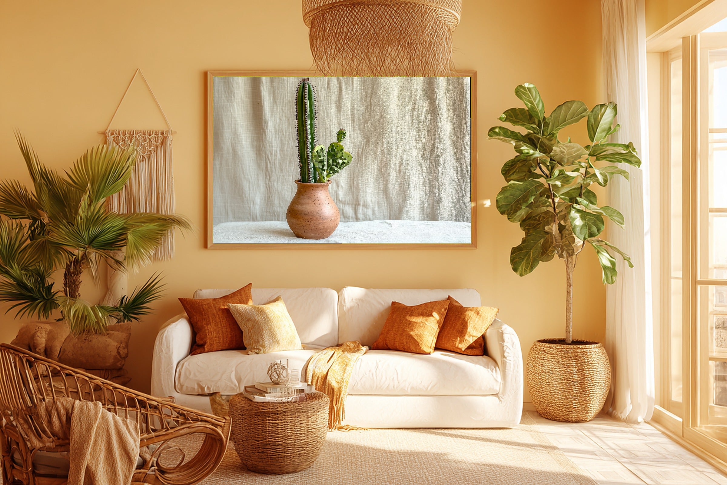 Boho Cactus Desert Pottery Giclée Canvas Print, Warm Gallery Wall Art Gallery Print, Bedroom Statement Piece, Wedding Gift for Couples — boho-cactus-desert-pottery-room-5-wall-art.jpg