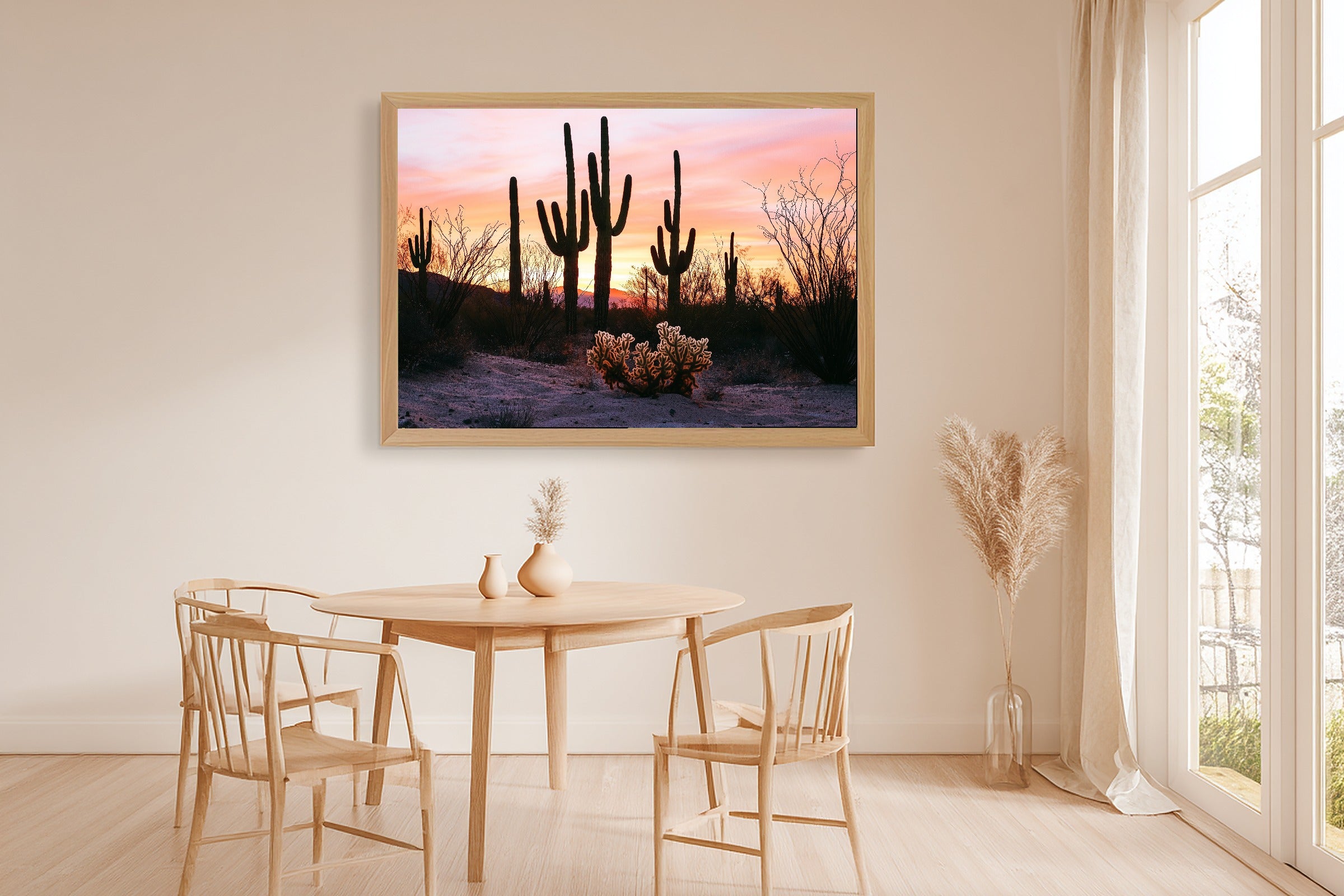 A Dreamy Boho Desert Cacti Warm Gallery Print — Heartfelt Wall Art for the Living Room, Giclée on Canvas — boho-desert-cacti-dining-room-wall-art.jpg