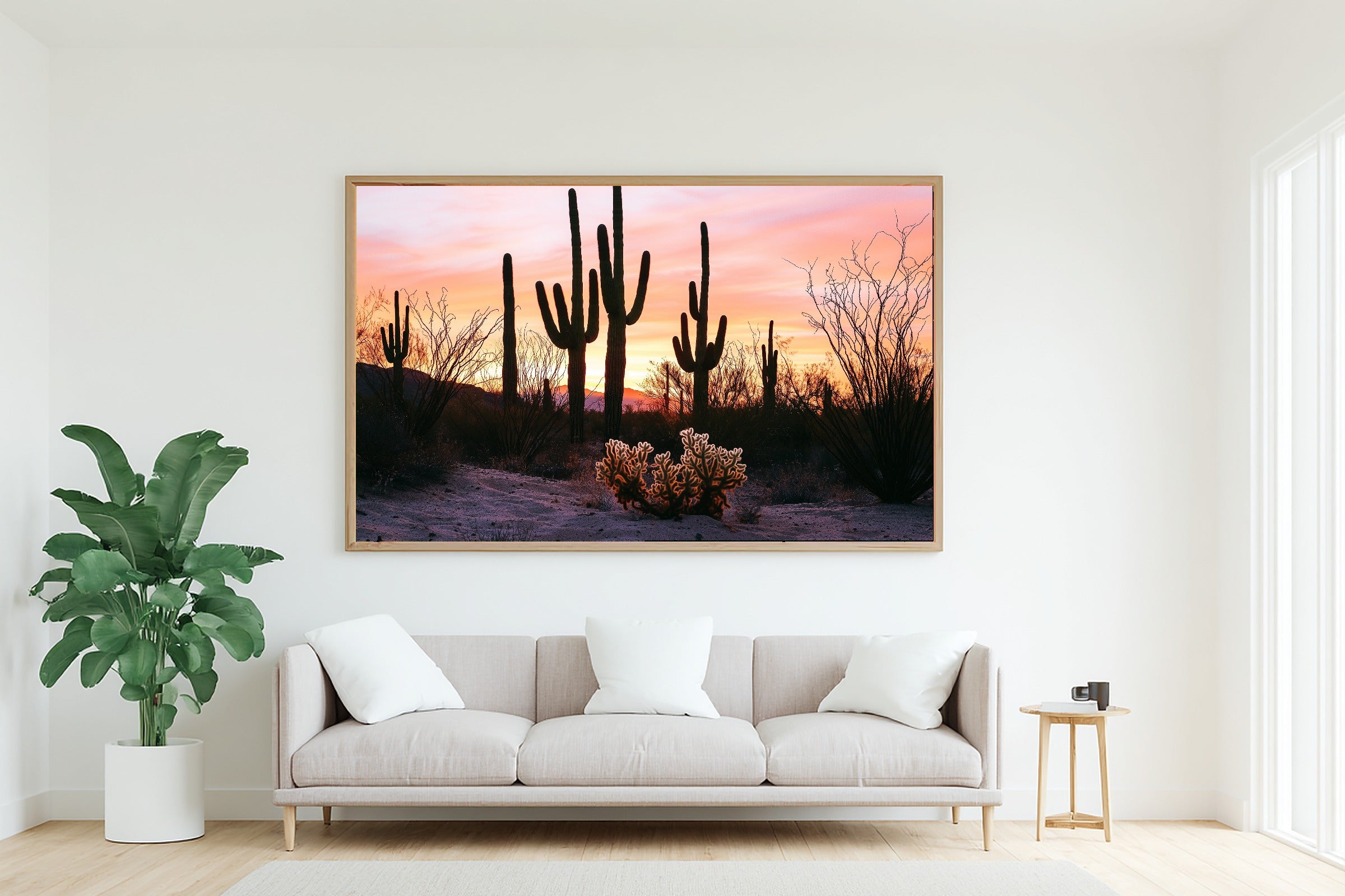 A Dreamy Boho Desert Cacti Warm Gallery Print — Heartfelt Wall Art for the Living Room, Giclée on Canvas — boho-desert-cacti-living-room-wall-art.jpg