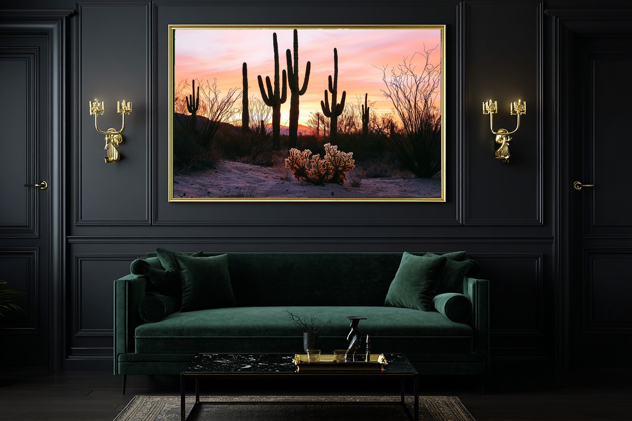 A Dreamy Boho Desert Cacti Warm Gallery Print — Heartfelt Wall Art for the Living Room, Giclée on Canvas — boho-desert-cacti-office-wall-art.jpg