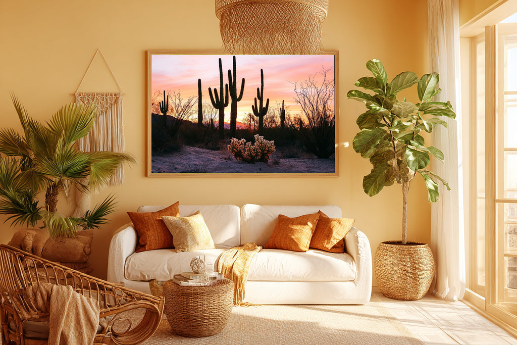 A Dreamy Boho Desert Cacti Warm Gallery Print — Heartfelt Wall Art for the Living Room, Giclée on Canvas — boho-desert-cacti-room-5-wall-art.jpg