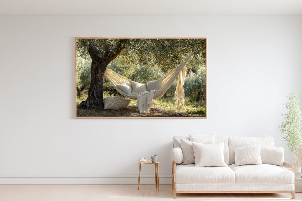 Boho Hammock Cream Linen Canvas Wall Art, Dreamy Timeless Artwork Home Decor, Living Room Centerpiece, Ready to Hang — boho-hammock-cream-linen-bedroom-wall-art.jpg