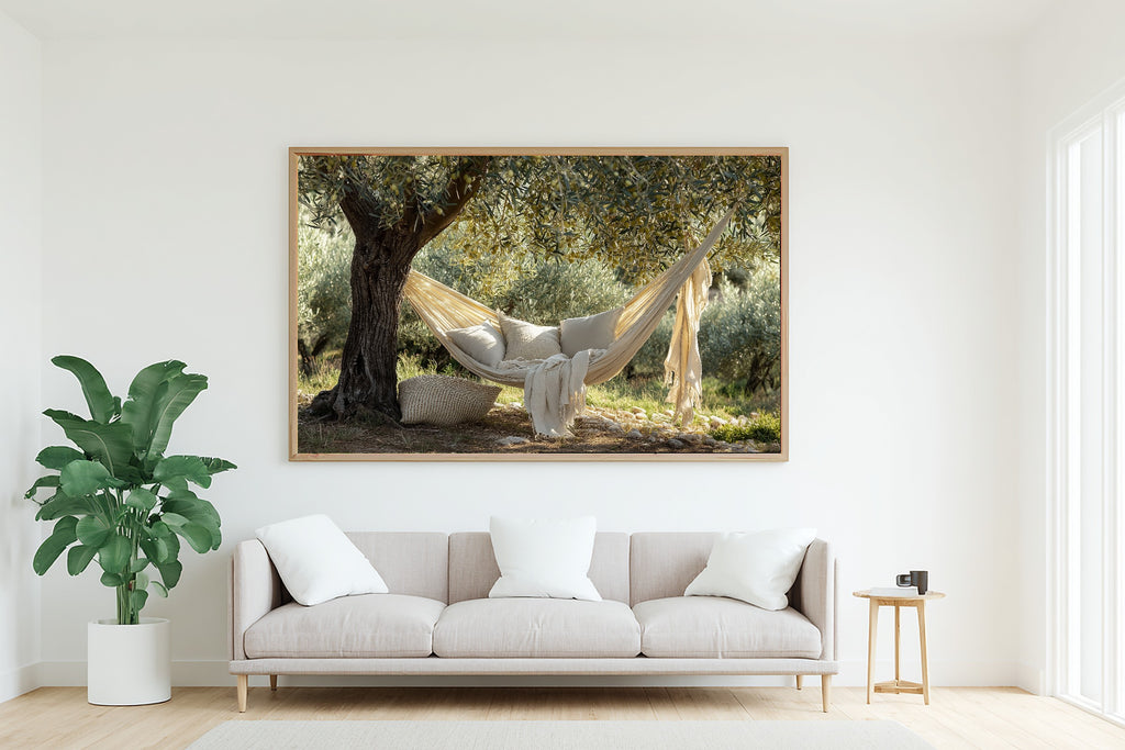 Boho Hammock Cream Linen Canvas Wall Art, Dreamy Timeless Artwork Home Decor, Living Room Centerpiece, Ready to Hang — boho-hammock-cream-linen-living-room-wall-art.jpg
