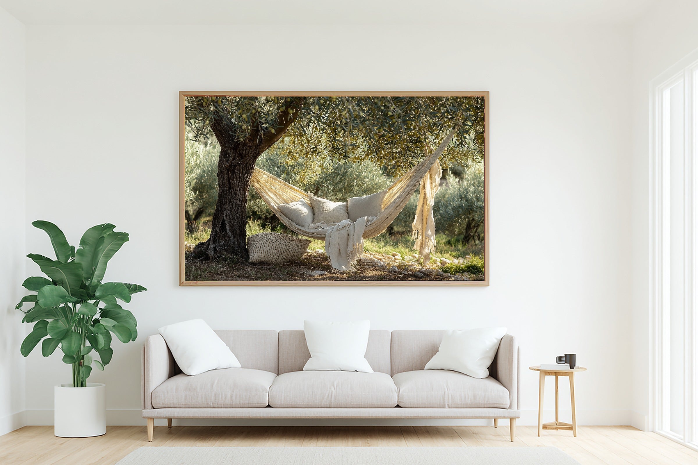 Boho Hammock Cream Linen Canvas Wall Art, Dreamy Timeless Artwork Home Decor, Living Room Centerpiece, Ready to Hang — boho-hammock-cream-linen-living-room-wall-art.jpg