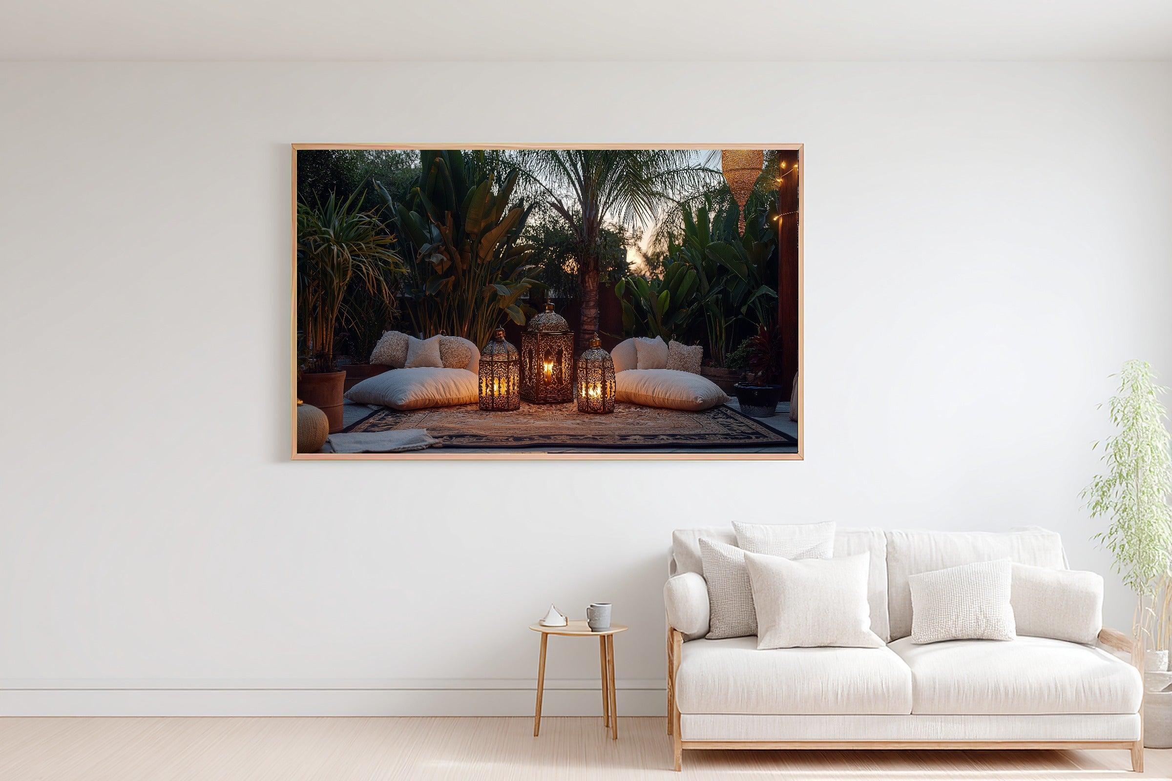 Boho Outdoor Moroccan Lantern Stretched Canvas Print, Cozy Neutral Palette, Perfect for the Bedroom, Birthday Gift for Her — boho-outdoor-moroccan-lantern-bedroom-wall-art.jpg