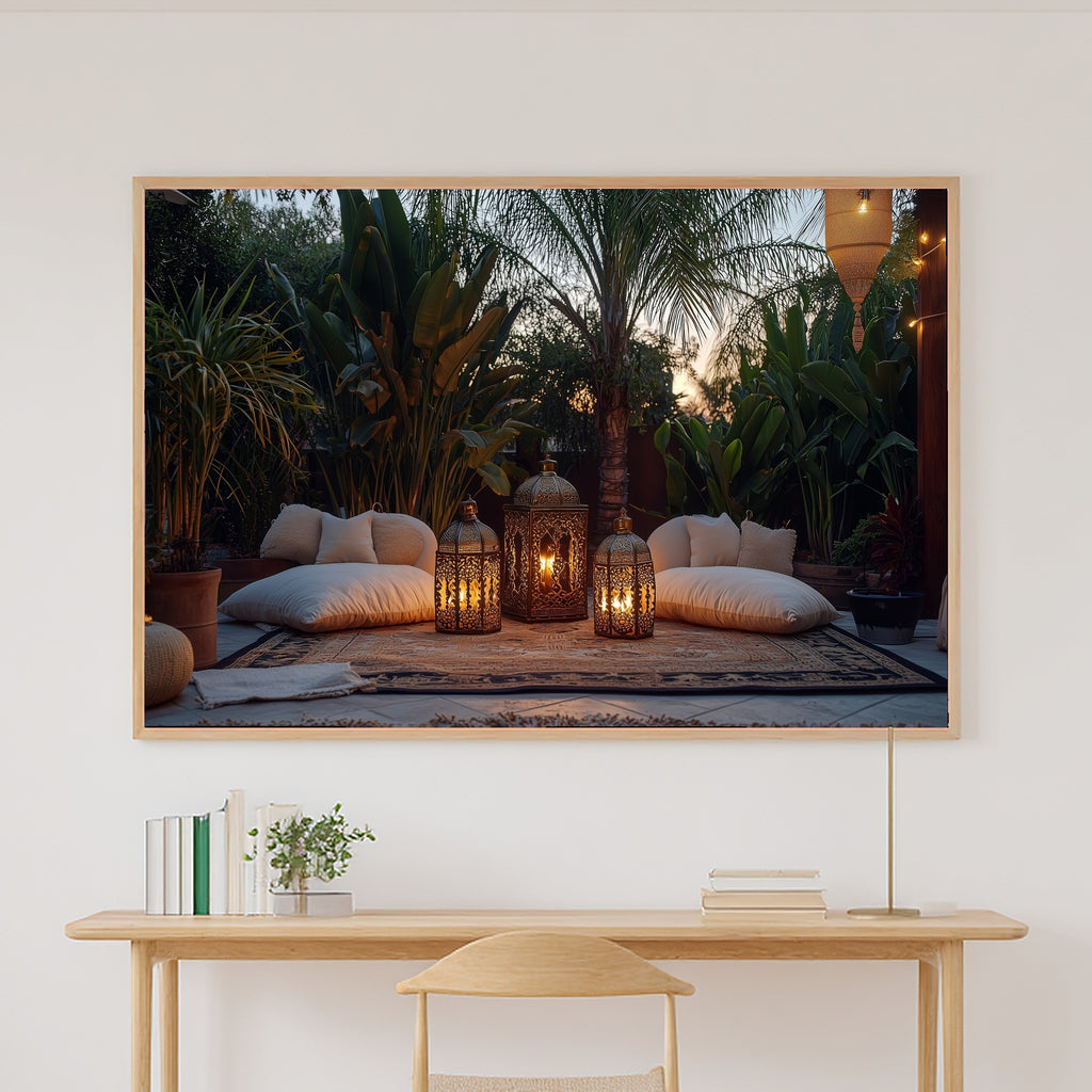 Boho Outdoor Moroccan Lantern Stretched Canvas Print, Cozy Neutral Palette, Perfect for the Bedroom, Birthday Gift for Her — boho-outdoor-moroccan-lantern-canvas-print.jpg