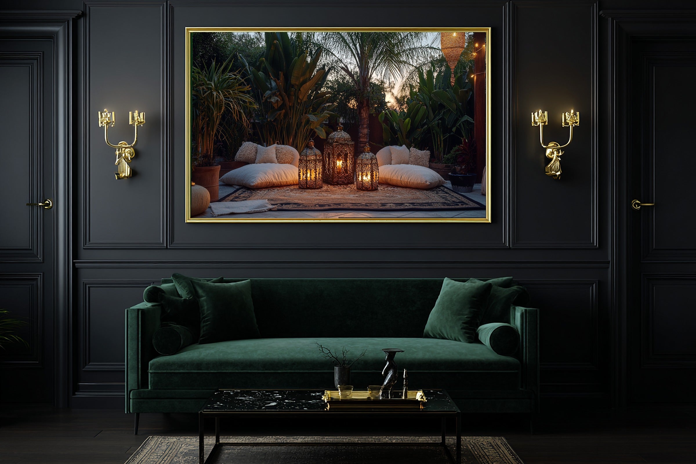 Boho Outdoor Moroccan Lantern Stretched Canvas Print, Cozy Neutral Palette, Perfect for the Bedroom, Birthday Gift for Her — boho-outdoor-moroccan-lantern-office-wall-art.jpg