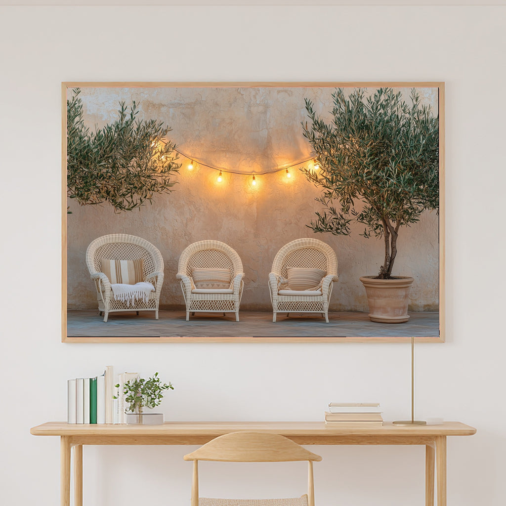 Boho Patio String Lights Wicker Museum-Quality Canvas, Cozy Studio Decor Gallery Print, Modern Home Office Art, Perfect Anniversary Gift — boho-patio-string-lights-wicker-canvas-print.jpg