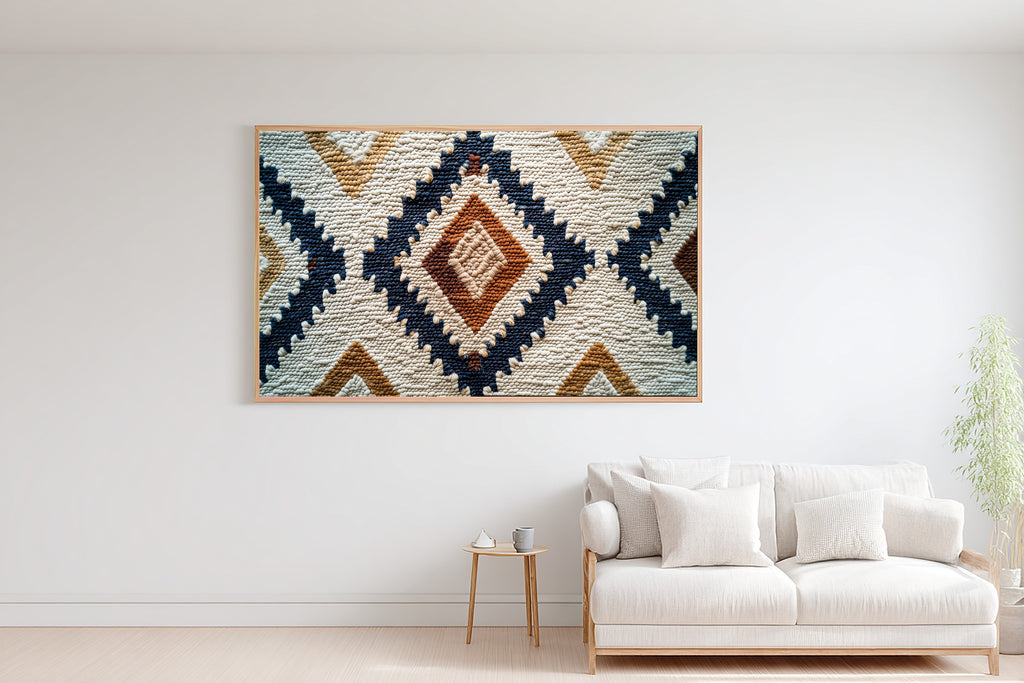 Boho Rug Pattern Painterly Stretched Canvas Print, Warm Gallery Wall Art Art Print, Modern Bedroom Art, Gift Under 100 — boho-rug-pattern-painterly-bedroom-wall-art.jpg