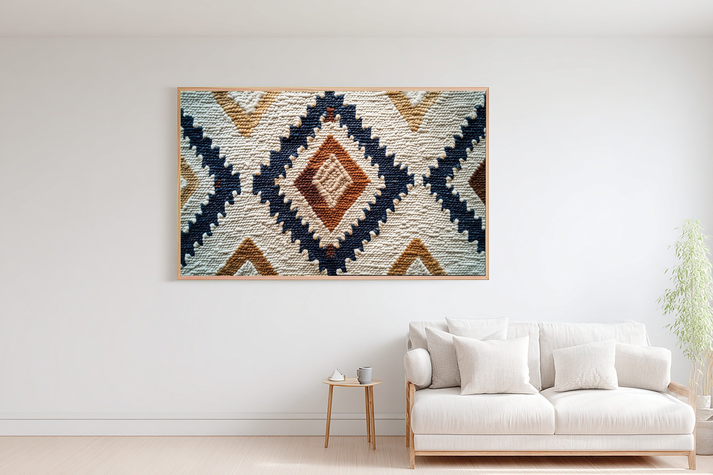 Boho Rug Pattern Painterly Stretched Canvas Print, Warm Gallery Wall Art Art Print, Modern Bedroom Art, Gift Under 100 — boho-rug-pattern-painterly-bedroom-wall-art.jpg