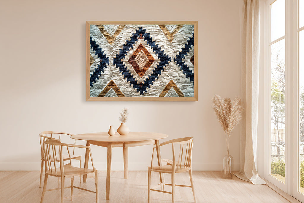 Boho Rug Pattern Painterly Stretched Canvas Print, Warm Gallery Wall Art Art Print, Modern Bedroom Art, Gift Under 100 — boho-rug-pattern-painterly-dining-room-wall-art.jpg