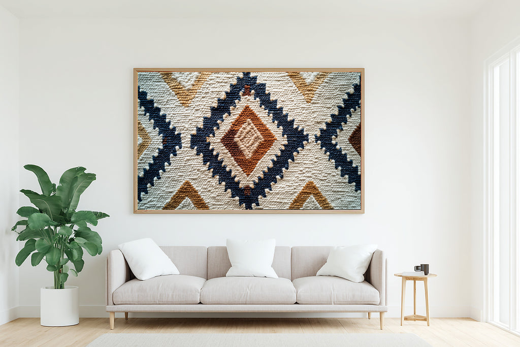 Boho Rug Pattern Painterly Stretched Canvas Print, Warm Gallery Wall Art Art Print, Modern Bedroom Art, Gift Under 100 — boho-rug-pattern-painterly-living-room-wall-art.jpg