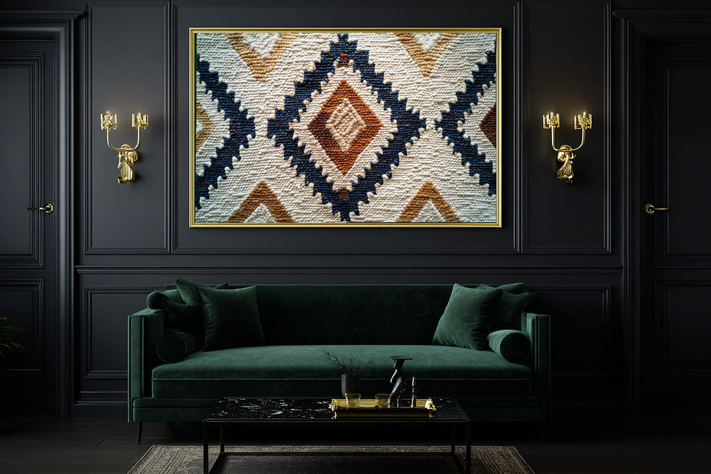 Boho Rug Pattern Painterly Stretched Canvas Print, Warm Gallery Wall Art Art Print, Modern Bedroom Art, Gift Under 100 — boho-rug-pattern-painterly-office-wall-art.jpg