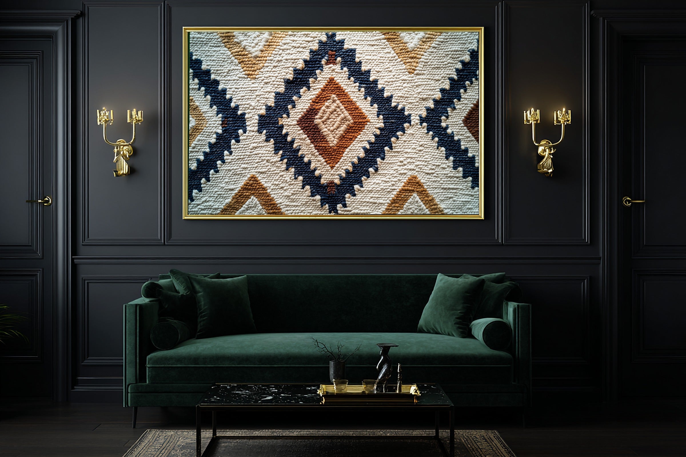 Boho Rug Pattern Painterly Stretched Canvas Print, Warm Gallery Wall Art Art Print, Modern Bedroom Art, Gift Under 100 — boho-rug-pattern-painterly-office-wall-art.jpg