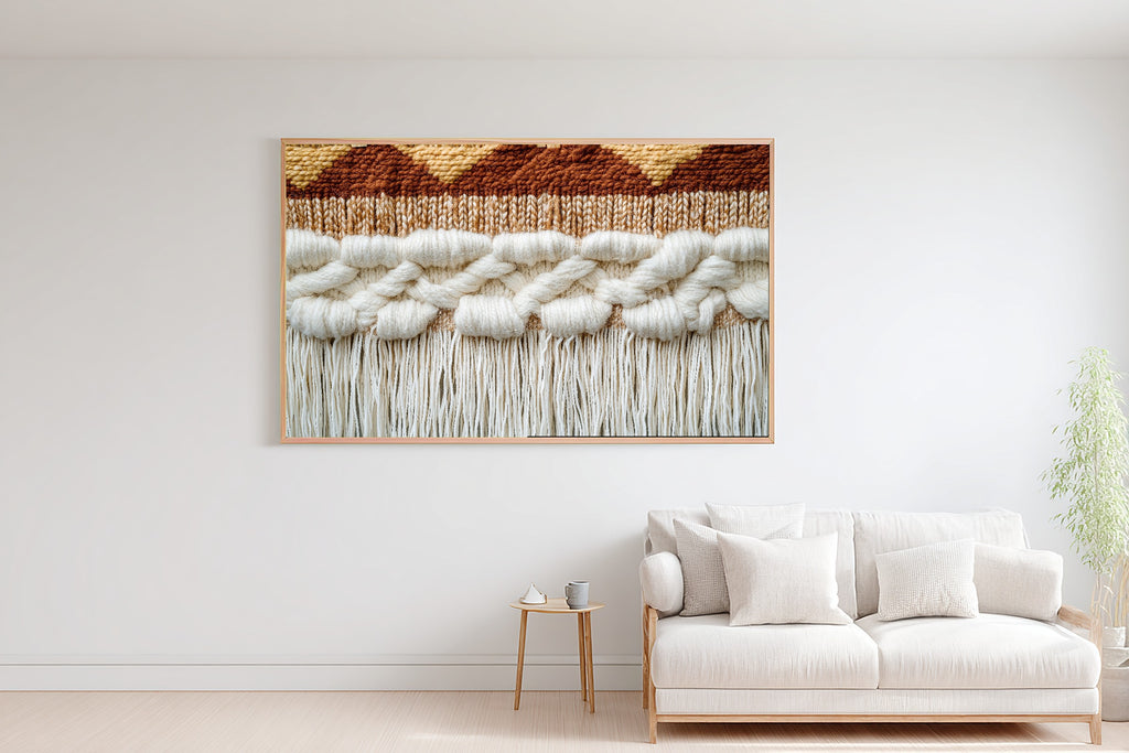 Boho Woven Wall Tapestry Wall Art Canvas, Cozy Studio Decor Home Decor, Living Room Centerpiece, Ready to Hang — boho-woven-wall-tapestry-bedroom-wall-art.jpg
