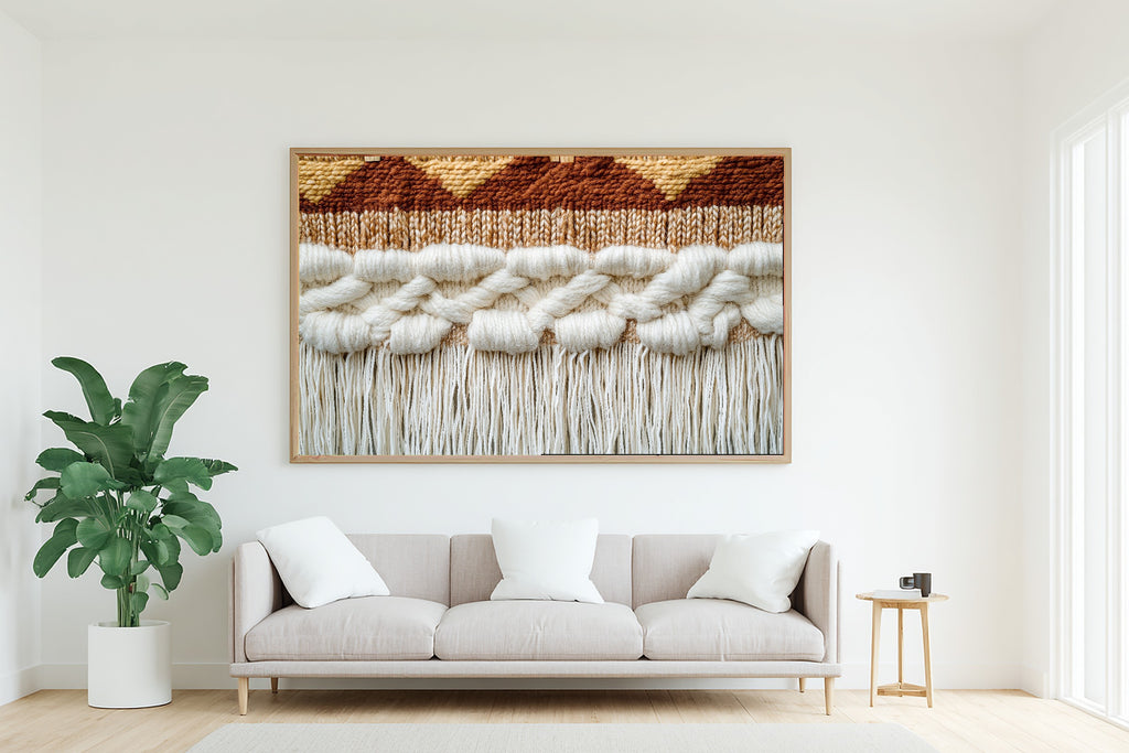 Boho Woven Wall Tapestry Wall Art Canvas, Cozy Studio Decor Home Decor, Living Room Centerpiece, Ready to Hang — boho-woven-wall-tapestry-living-room-wall-art.jpg
