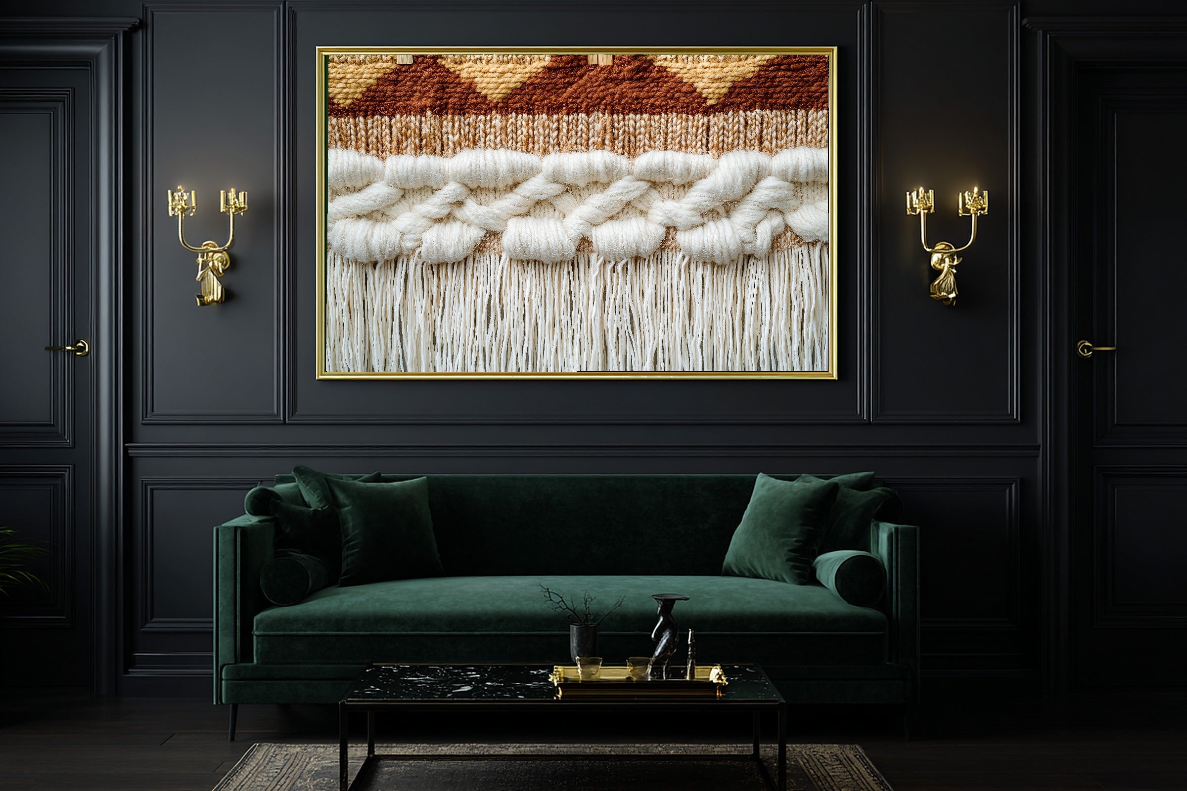 Boho Woven Wall Tapestry Wall Art Canvas, Cozy Studio Decor Home Decor, Living Room Centerpiece, Ready to Hang — boho-woven-wall-tapestry-office-wall-art.jpg