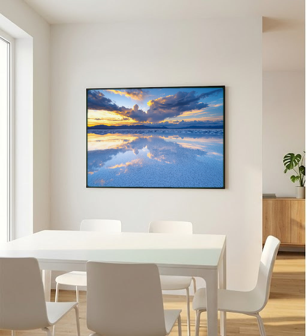 Uyuni Salt Flats Canvas Wall Art | Bolivia Mirror Print, South American Landscape, Otherworldly Decor, Stretched Canvas — bolivia-uyuni-salt-flat-bedroom-wall-art.jpg
