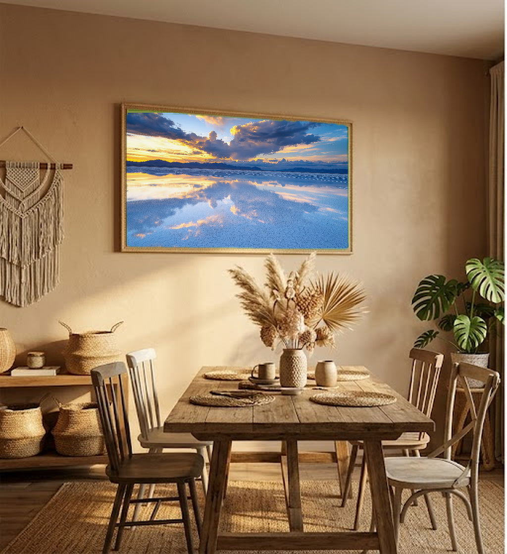 Uyuni Salt Flats Canvas Wall Art | Bolivia Mirror Print, South American Landscape, Otherworldly Decor, Stretched Canvas — bolivia-uyuni-salt-flat-hallway-wall-art.jpg