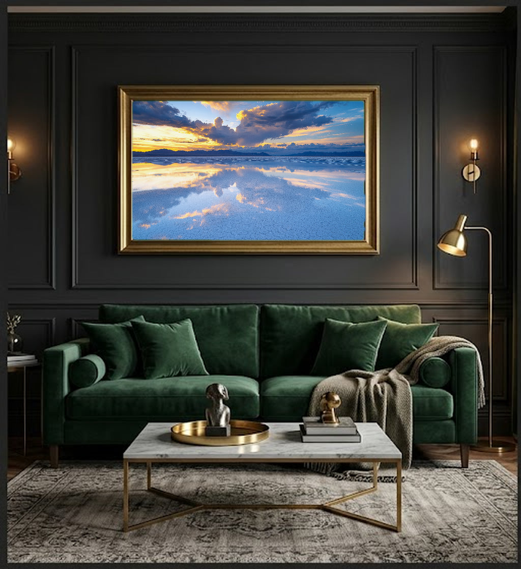 Uyuni Salt Flats Canvas Wall Art | Bolivia Mirror Print, South American Landscape, Otherworldly Decor, Stretched Canvas — bolivia-uyuni-salt-flat-office-wall-art.jpg