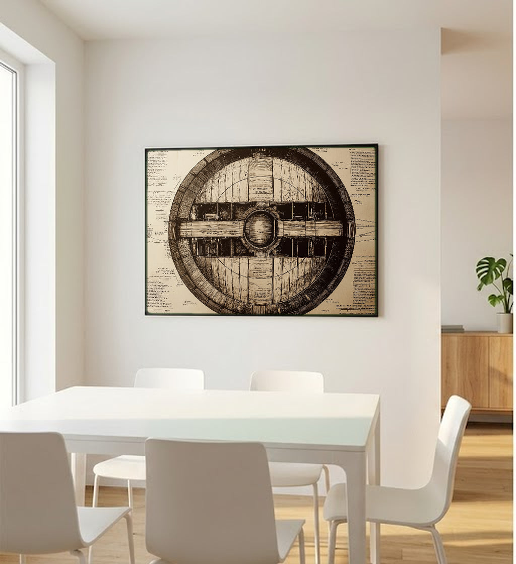 Bourbon Barrel Canvas Wall Art | Cooperage Diagram Print, Bar Whisky Decor, Stretched Canvas — bourbon-barrel-cooperage-diagram-bedroom-wall-art.jpg