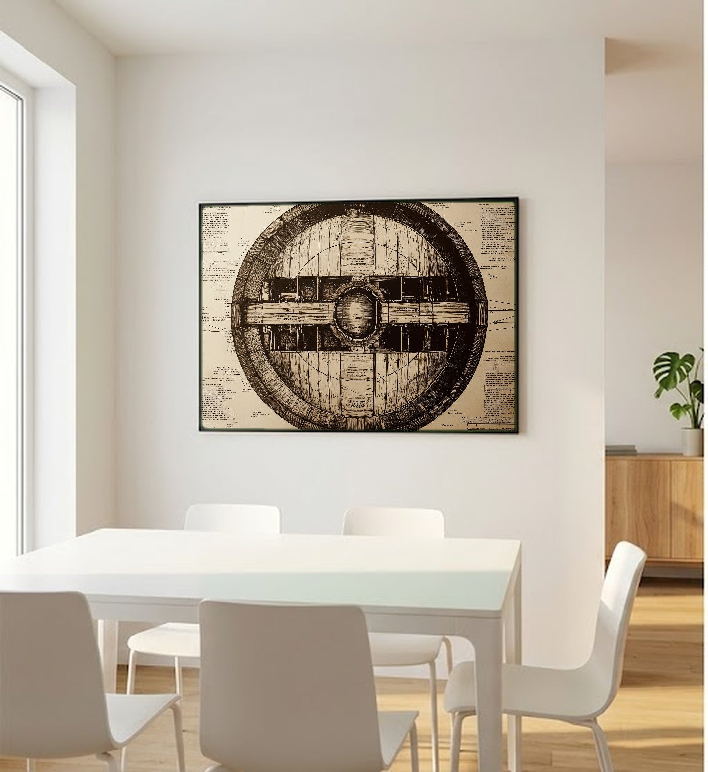Bourbon Barrel Canvas Wall Art | Cooperage Diagram Print, Bar Whisky Decor, Stretched Canvas — bourbon-barrel-cooperage-diagram-bedroom-wall-art.jpg