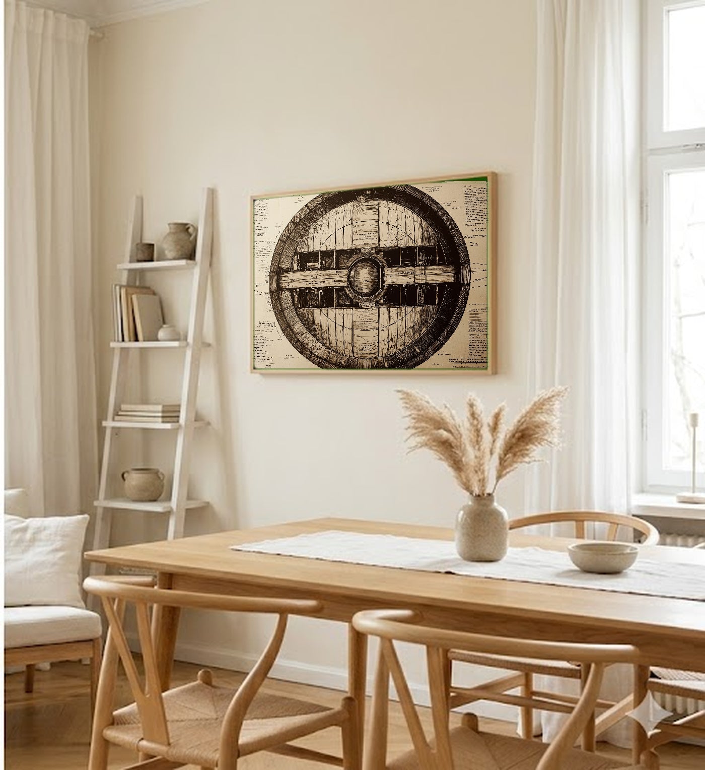 Bourbon Barrel Canvas Wall Art | Cooperage Diagram Print, Bar Whisky Decor, Stretched Canvas — bourbon-barrel-cooperage-diagram-dining-room-wall-art.jpg