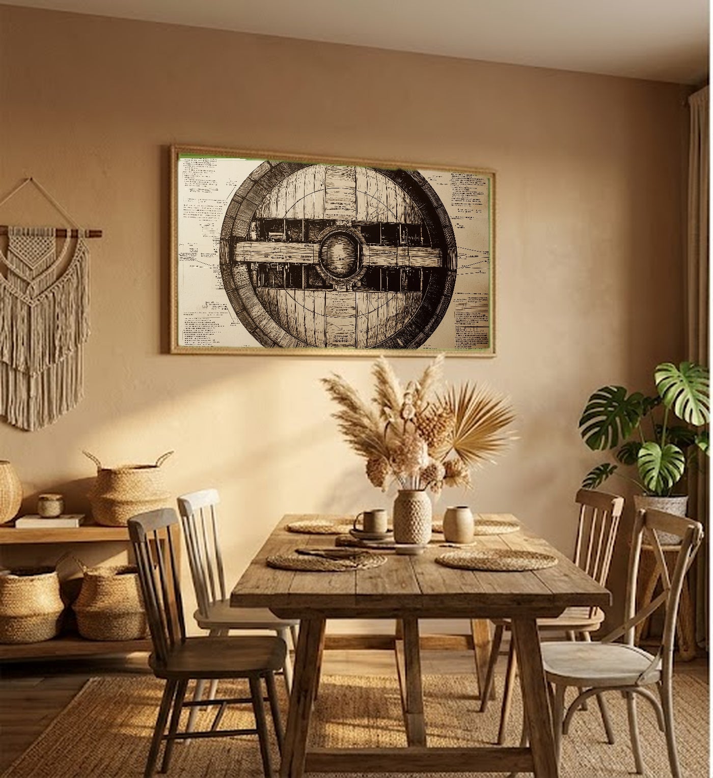 Bourbon Barrel Canvas Wall Art | Cooperage Diagram Print, Bar Whisky Decor, Stretched Canvas — bourbon-barrel-cooperage-diagram-hallway-wall-art.jpg