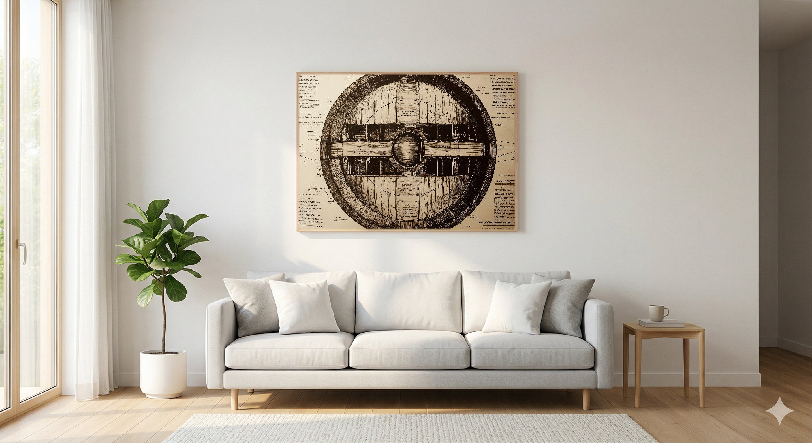 Bourbon Barrel Canvas Wall Art | Cooperage Diagram Print, Bar Whisky Decor, Stretched Canvas — bourbon-barrel-cooperage-diagram-living-room-wall-art.jpg
