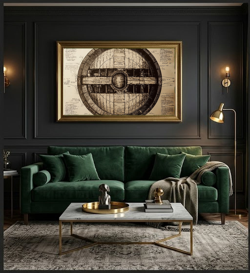 Bourbon Barrel Canvas Wall Art | Cooperage Diagram Print, Bar Whisky Decor, Stretched Canvas — bourbon-barrel-cooperage-diagram-office-wall-art.jpg