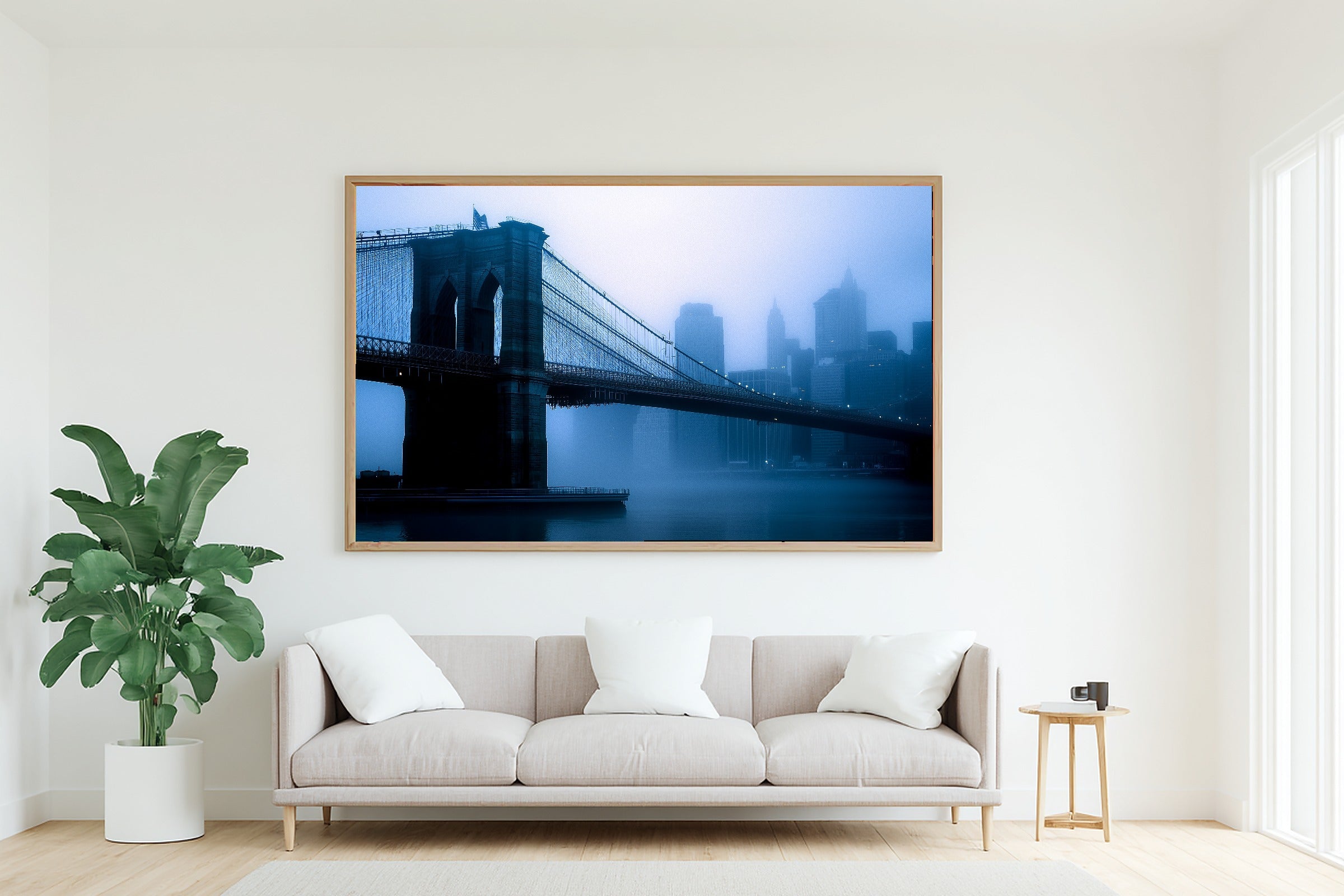 Moody City Brooklyn Bridge Moody Canvas Wall Art — Dreamy Print for the Modern Loft, A Gift the City Wanderer Will Adore — brooklyn-bridge-moody-living-room-wall-art.jpg